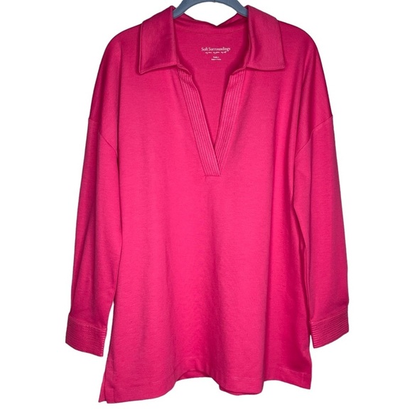 Soft Surroundings Tops - Soft Surroundings tunic length shirt pink popover V-neck top size large petite